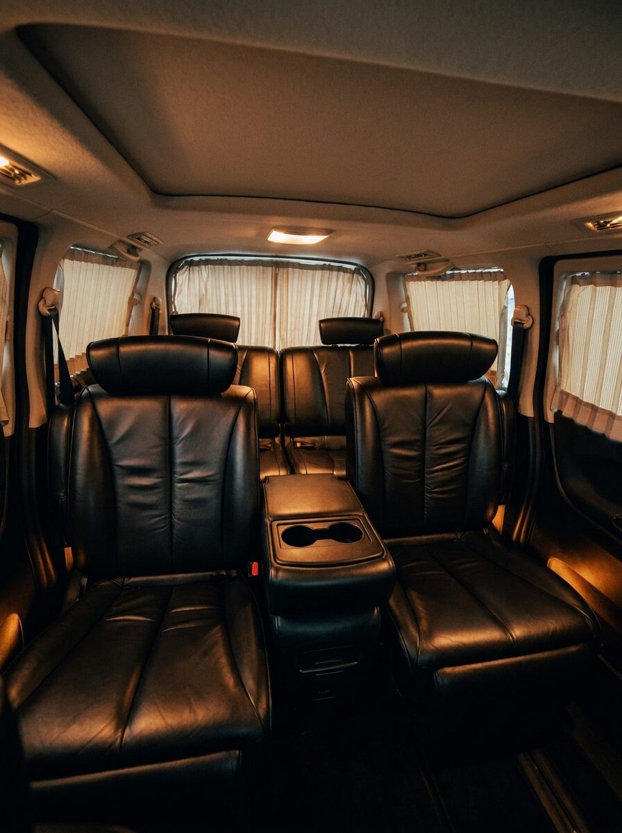 Captain seat kulit dengan cahaya hangat